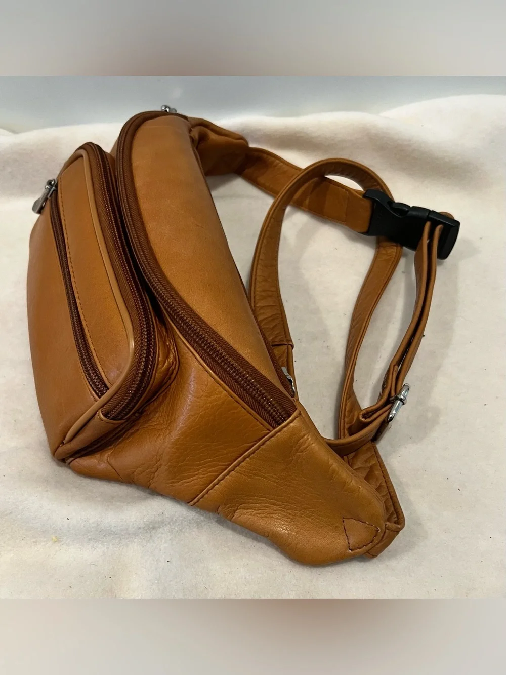Jorceo Tan Genuine Leather Belt Bag with Multiple Zip Pockets